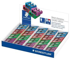 [Ref:510 20 PR2] STAEDTLER présentoir de 20 Taille-crayon à 2 trous Metallic