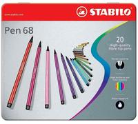 Stabilo Boîte Métal 20 Feutres Pen68. Pointe Moyenne. Coloris Assortis