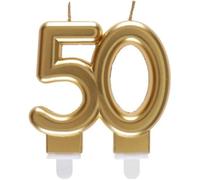 REF/6930 -Décoration gâteau anniversaire avec bougie 50 ans or métallique (x1)