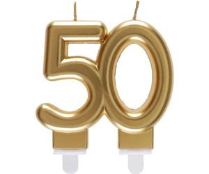 REF/6930 -Décoration gâteau anniversaire avec bougie 50 ans or métallique (x1)