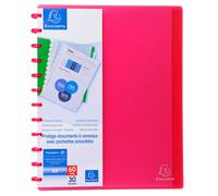 Exacompta - Réf. 86355E - 1 Protège-documents amovible à anneaux avec 30 pochettes grainées détachables - 60 vues - pour A4 - dim 24,5 x 31 cm - couverture rigide translucide - couleur rouge