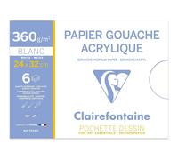 Clairefontaine 93341C - Pochette Dessin Scolaire - 6 Feuilles Papier Dessin Gouache Acrylique - 24x32 cm 300g - Idéal pour les Arts Plastiques