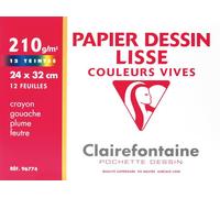 [Ref:96774C] CLAIREFONTAINE Pochette 12 Feuilles Dessin couleurs lisses 24x32 12