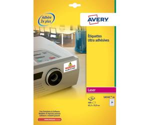 [Ref:L6141-20] AVERY 480 étiquettes blanches ultra adhésives. 63,5x33,9mm.