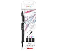 Pentel SESF30C-4 Brush Sign Pen Artist Lot de 4 stylos pinceaux avec pointe pinceau extra fine Noir/gris/rose/bleu clair