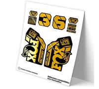 REF:VP467 Autocollants compatibles avec fourche FOX 36 FACTORY LIVE VALVE MTB, autocollants, autocollants, vinyles pour vélos de montagne (CHROME-GOLD)