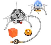 Réfacteur de camping portable 6800W, brûleur à gaz pliable à vent comprend un allumage piézo et un adaptateur pour la randonnée en camping
