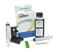 refill24: Kit de Recharge Compatible pour Cartouches d'encre HP 56 Noir + 100 ML d'encre de Haute qualité avec Clip et Accessoires Compatible avec HP DeskJet, HP OfficeJet, HP PhotoSmart, HP PSC