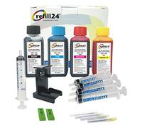 refill24 - Kit de Recharge Compatible pour Cartouches HP 339, 344, Noir et Couleur, Encre de Haute qualité - avec Clip et Accessoires