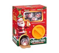 Refillable Christmas Mini Gumball Vending Machine Toy with 7 Surprise | Manual Battery-Free Desktop Dispenser, Santa Holiday Party Gift for Kids