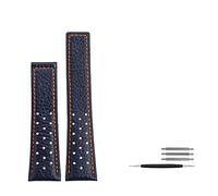 REFKIT Bracelet de montre en cuir souple respirant 22mm Bleu pour TAG Heuer Monaco Carrera - Boucle pliante