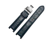 REFKIT Bracelet de montre en cuir véritable for bracelet GC 22x13mm 20x11mm bracelet cranté avec boucle papillon en acier inoxydable(Blue silver,22-13mm)