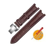 REFKIT Bracelet de montre en cuir véritable for bracelet GC 22x13mm 20x11mm bracelet cranté avec boucle papillon en acier inoxydable(Brown white silver,22-13mm)