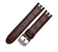 REFKIT Bracelet de montre en cuir véritable for Swatch for YRS403 for 412 for 402G Bracelet de montre 21mm Bracelet de montre hommes extrémité incurvée Bracelet de montres(Brown bamboo)