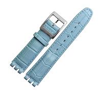 REFKIT Bracelet en cuir véritable 17mm for Bracelet de montre Swatch hommes femmes Bracelet accessoires de Bracelet de montre (Color : Sky blue, Size : 17mm)