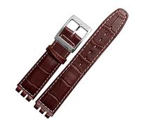 REFKIT Bracelet en cuir véritable 17mm for Bracelet de montre Swatch hommes femmes Bracelet accessoires de Bracelet de montre(Brown white line)