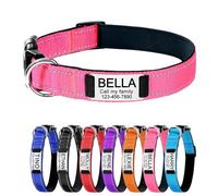 Réfléchissant Collier pour Chien Personnalisé avec Boucle en MéTal Gravée - Colliers pour Animaux de Compagnie Personnalisés avec nom et Numéro de Téléphone Tailles Réglables (Rose L)