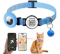 Reflective AirTag Cat Collar with Bell & Elastic Safety Band - Personalized Cat ID Tag & QR Code Smart Tracker for Cats, Kittens, Puppies - Perfect for Girl & Boy Pets(Blue)