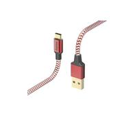 Hama Câble de charge et transfert de données "Reflective" (USB-A mâle vers USB-C, USB 2.0, plaqué or, 480 MBit/s, 20 V, 3 A, longueur de câble de 1,5 m) Rouge