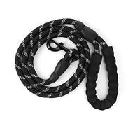 Reflective Dog Leash for Pulling | Nylon Training Rope with D - Ring | Strong Leash for Medium Large Dogs Running/Walking/Hiking | 200g Lightweight Pet Security Lead (Black)