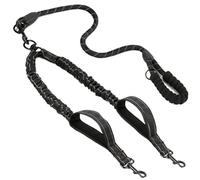 Reflective Double Dog Leash with Two Extra Handles - 360 Swivel No Dual Walking Leash (Black)