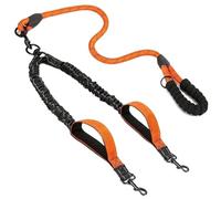 Reflective Double Dog Leash with Two Extra Handles - 360 Swivel No Dual Walking Leash (Orange)