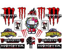 Reflective Motorcycle Sticker Cute Cat Waterproof Monster Motorcycle Sticker High Quality Motorcycle Stickers For Motorcycles Helmet Skateboard Car Racing Red