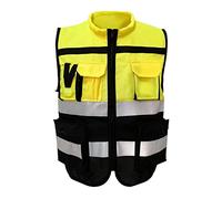 Reflective Safety Vest, High Visibility Neon Construction Vest, Zipper Front Traffic Security Vest with Reflective Strips and Pockets for Night Running, Cycling (XL 175)