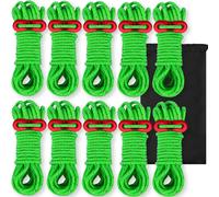Reflective Tent Ropes,Lightweight Tent Guide Rope With Aluminium Bungee Cord,13 Feet Green Guy Rope Ideal For Camping,Hiking,Awning,Tent