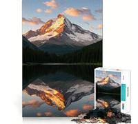 Reflet de Montagne dans Un lac au Coucher du Soleil Puzzle de 1000 pièces pour Adultes Jeu de logique Clair et Amusant Découpe Parfaite Cadeau élégant (50x75cm)