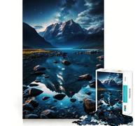 Reflet de Montagne dans Un lac la Nuit Puzzle de 1000 pièces pour Adolescents Wise Think Toy Calme et Amusant Art aux Contours Nets Collection (50x75cm)