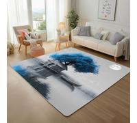 Reflet D'Un Lac Gris Avec Une Maison en Bois Tapis Antidérapant 150x210cm - Plantes Arbres Lune Paysage Imprimé Ne perd Pas Ses Poils - Tapis Lavable pour Salon, Chambre à Coucher, Descente de Lit