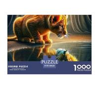 Reflet d'un lionceau Puzzle 1000 pièces Animal Sauvage - Puzzle Familial Stimulant, Relaxation Et Défi Mental, Poster Et Boîte Incluse, 38x26cm/1000pcs
