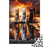Reflet fantaisiste de Chats 1000 Pezzi Crépuscule Jigsaw Puzzle Cartone Riciclato per Adulti, Educativo Sfida, Idea Regalo Originale Decorazione Murale 70x50cm/1000pcs