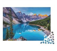 Reflet Lac Montagne Puzzle Cadeau 1000 Pièces pour Adultes Lac Alpin Bleu Vif Entouré de Chaînes Rocheuses Premium Robuste Vibrant Défiant Difficile Anti-Stress 38x26cm/1000pcs