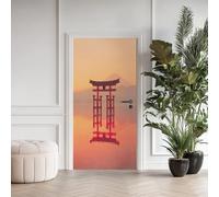 Reflet Torii Sticker Mural Sticker Porte, Style Japonais Autocollants de Porte Muraux Décoration Poster Mural, Ruisseau de Montagne Stickers de Porte Imperméable Vinyle 80x200 cm a1R282