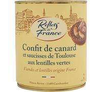 REFLETS DE FRANCE - Confit de Canard et Saucisses de Toulouse aux Lentilles Vertes - Plat Cuisiné à la Graisse de Canard - Recette Traditionnelle - Origine France - la boîte de 840g - Le Lot De 2
