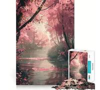 Reflets de la forêt Rose Puzzle de 1000 pièces pour Adolescents Puzzle Facile à Assembler et à découper pour Les vœux du Père Noël (38x52cm)