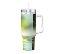 Reflets d'une feuille verte dans l'eau de la rivière,Gobelet isotherme Ice Bully de 40 oz avec poignée, couvercle et paille, en acier inoxydable, pour voiture ou café.