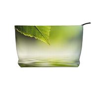 Reflets d'une Feuille Verte dans l'eau de la rivière,Trousse de Toilette en Velours côtelé, Trousse de Maquillage Portable pour Les Voyages