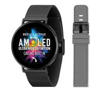 Reflex Active Amoled Series 42 Montre connectée ultra fine pour homme et femme avec GPS, fréquence cardiaque, moniteur de sommeil, compteur de pas, maille noire et bracelet en silicone gris pour