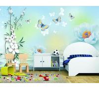 Réflexion D'Un Papillon Sur Une Fleur Fraîche Papier Peint 3D Installation Facile Intissé Tapisserie Bureau Salon Canapé Chambre Décoration Murale-200cm×140cm