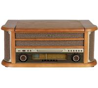 Reflexion HIF2002 Chaîne stéréo rétro FM, CD, Cassette, Lecteur de disque, USB, Boîtier en bois véritable, fonction enregistrement, avec télécommande 2 x 40 W