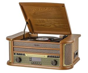 Reflexion HIF2002 Système stéréo rétro avec Platine Disque, Cassette, Lecteur CD et Radio Dab, Dab+, FM/MW, MP3, USB, écran LCD, télécommande, 80 W, boîtier en Bois véritable, Marron