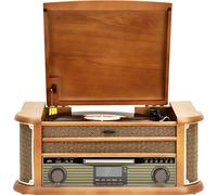 Reflexion HIF2002DAB Chaîne stéréo rétro DAB+, FM, CD, Cassette, Lecteur de disque, Bluetooth, USB, Boîtier en bois véritable