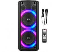 REFLEXION PS09BT Haut-Parleur Mobile Bluetooth pour fête, DJ, karaoké, 500 W, Radio FM PLL, Effet LED Disco avec Changement de Couleur, Microphone Inclus, Batterie intégrée, Noir