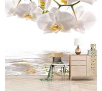 Réflexion Stéréoscopique D'Une Fleur Blanche Élégante Papier Peint 3D Installation Facile Intissé Tapisserie Bureau Salon Canapé Chambre Décoration Murale-150cm×105cm