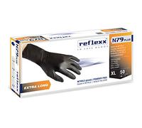 Reflexx N79p/XL Extra long, 30 cm, sans poudre Gants en nitrile Gr7.7, taille XL, Noir (Lot de 50)