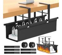 REFLYING Câbles Management de 37cm, Range Câbles Bureau sans Perçage, Cache Câbles à Pince Réglable, Boite Rangement Câbles pour Table Debout, Passe Câbles pour Bureau ou Maison, Noir
