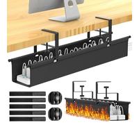 REFLYING Câbles Management de 74cm, Range Câbles Bureau sans Perçage, Cache Câbles à Pince Réglable, Boite Rangement Câbles pour Table Debout, Passe Câbles pour Bureau ou Maison, Noir